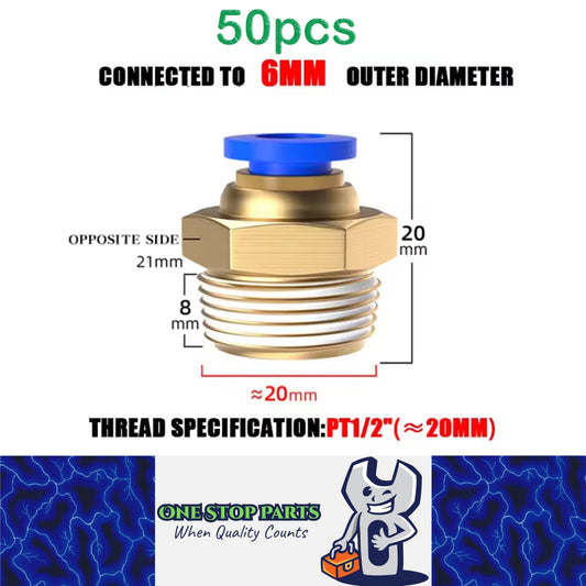 50 x Pneumatic Air Connector Fittings Push to Connect 6mm Tube to 20mm Thread