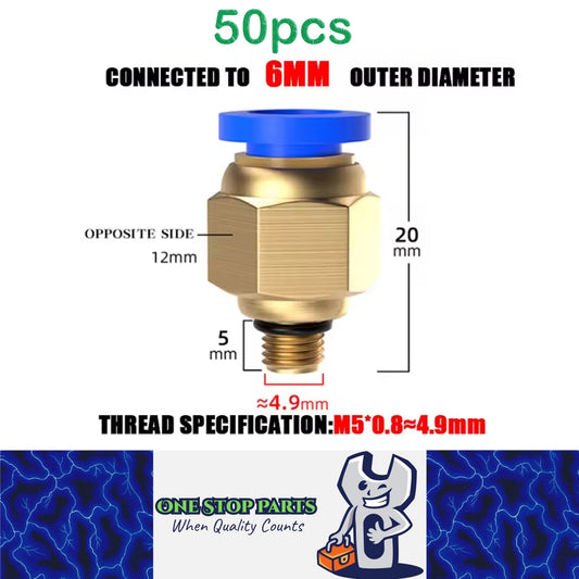50 x Pneumatic Air Connector Fittings Push to Connect 6mm Tube to M5 Thread