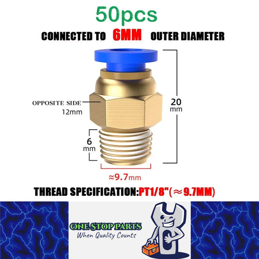 50 x Pneumatic Air Connector Fittings Push to Connect 6mm Tube to 9.7mm Thread