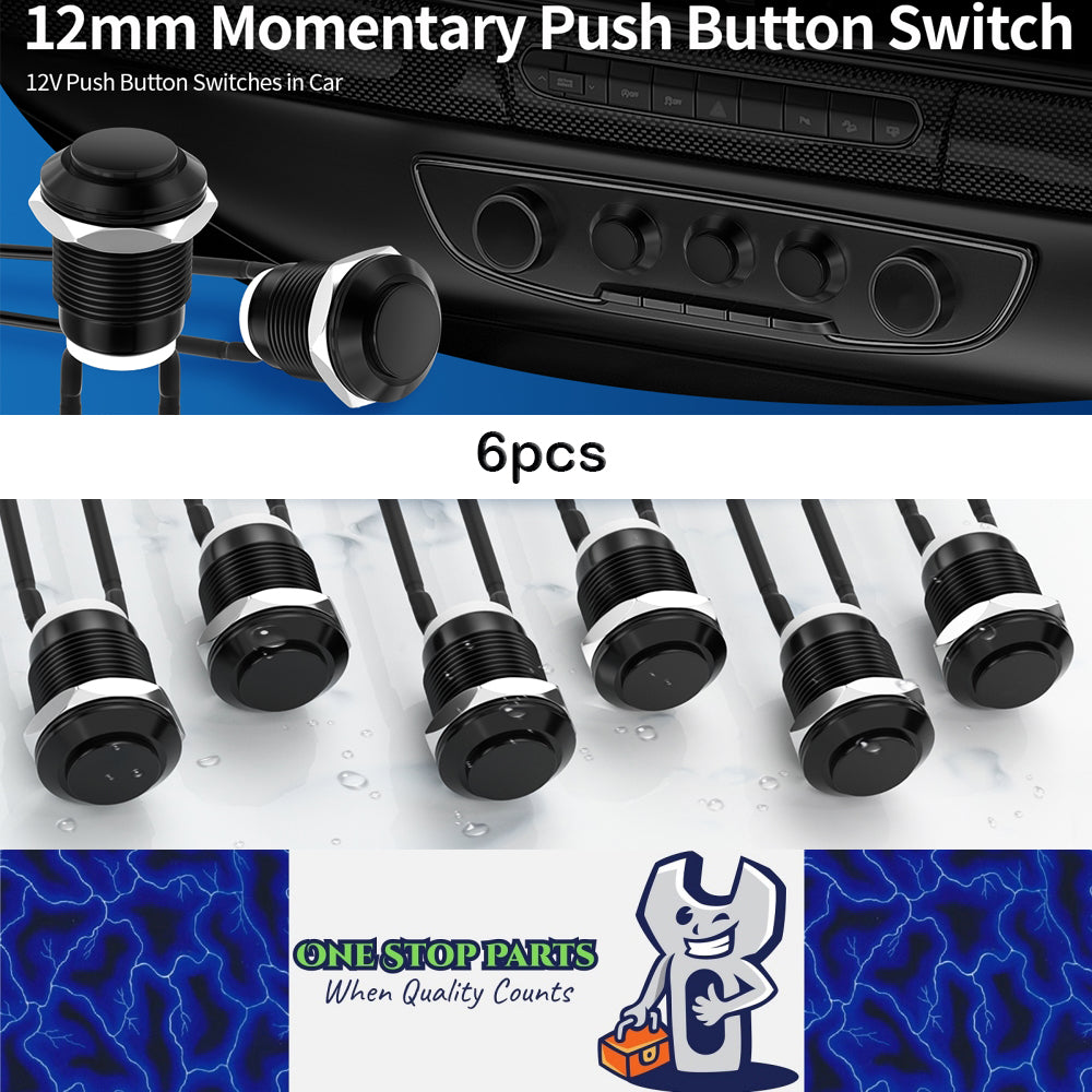 6pcs 12mm Metal Momentary Push Button Switch 12V 2 Pin Pre Wired SPST Switch