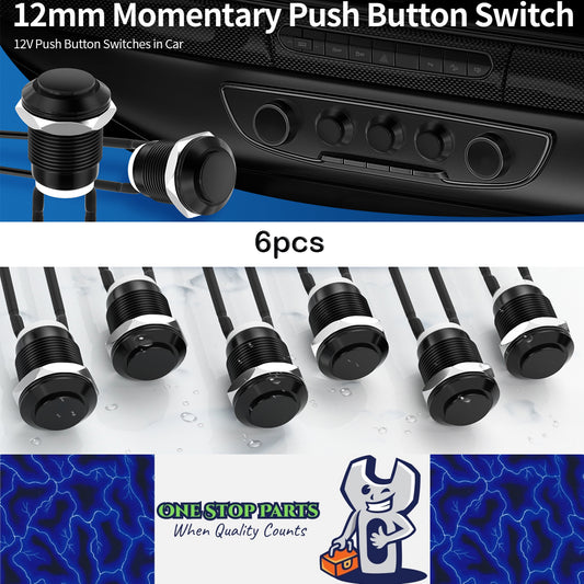 6pcs 12mm Metal Momentary Push Button Switch 12V 2 Pin Pre Wired SPST Switch