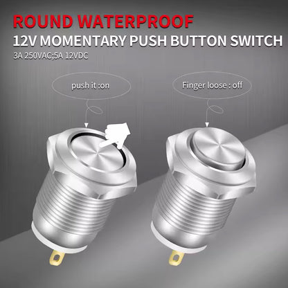 6pcs 12mm Metal Momentary Push Button Switch 12V 2 Pin On/Off Switch