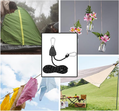 6 Black Reflective Camping Tent Rope Tie down Fastener Tensioner Ratchet Hanger