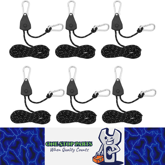 6 Black Reflective Camping Tent Rope Tie down Fastener Tensioner Ratchet Hanger