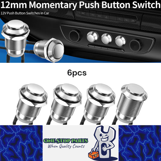 6pcs 12mm Metal Momentary Push Button Switch 12V 2 Pin Pre Wired SPST Switches