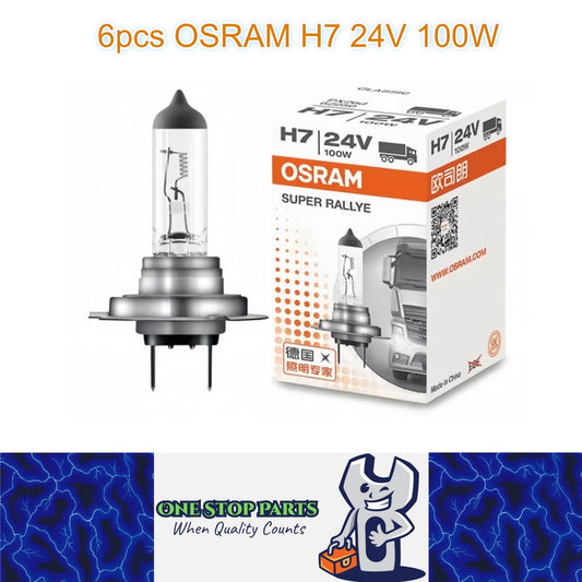 6 x Osram 24V H7 100W Halogen Clear Globes 3200K Truck Original Headlight (6pcs)