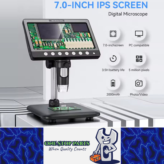 7 inch IPS 1200X Digital Microscope 5MP 1080P 8 LEDs Coin Microscope for Circuit