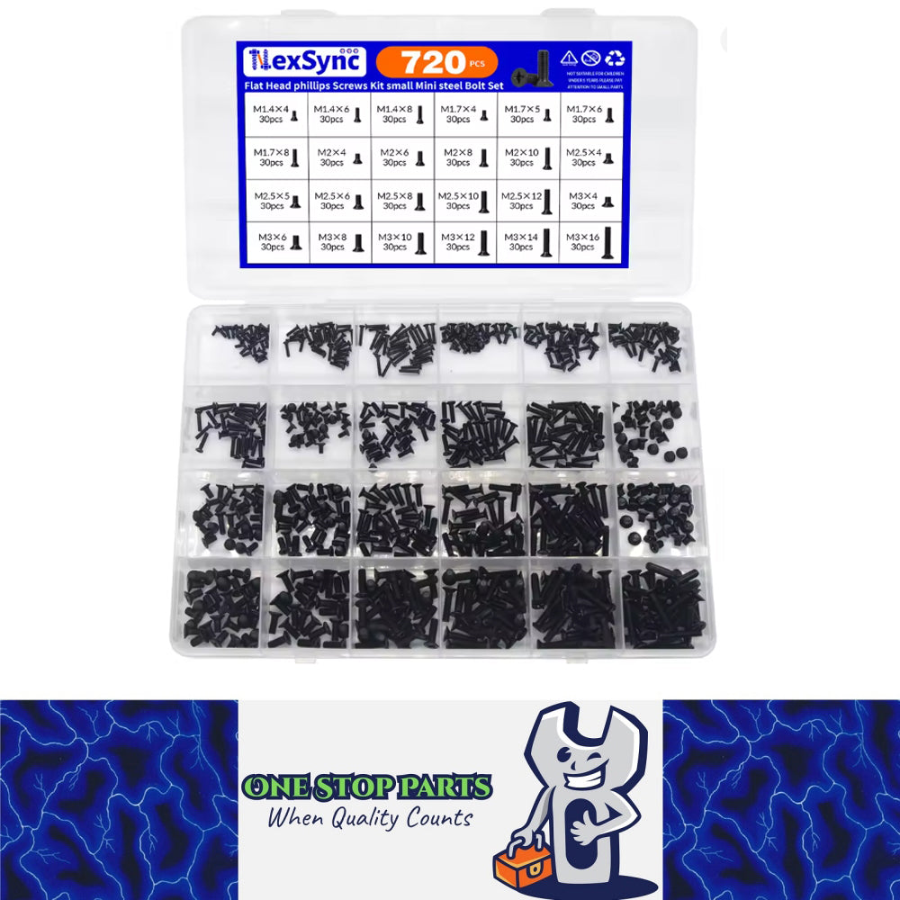 720pcs Mini Flat Head Phillips Screws Kit M1.4/1.7/2/2.5/3 for Laptop Electronic