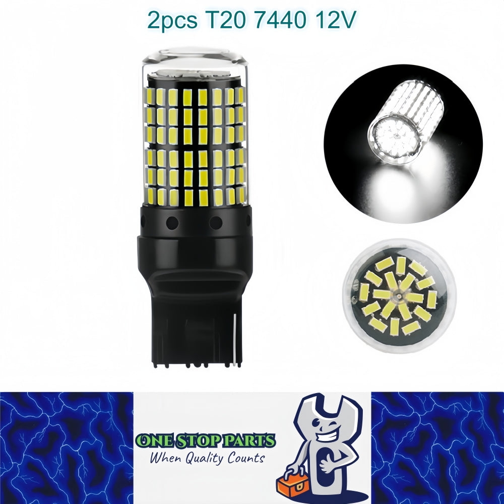 2 x T20 7440 12V 2100LM Cool White LED 144SMD 360 degree super Bright (2pcs)