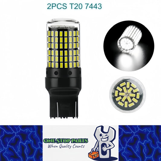 2 x T20 7443 12V 2100LM Cool White LED 144SMD 360 degree super Bright (2pcs)