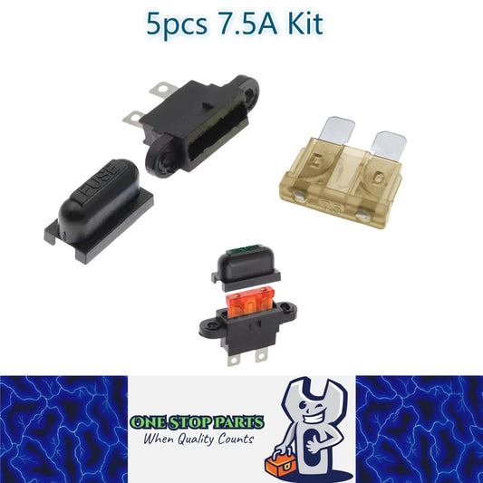 5 x 7.5A weatherproof standard inline fuse holder with mount tabs 5pcs 7.5Amp