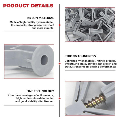 100pcs Drywall Anchor Kit 75Lbs Hollow Wall Anchor Plasterboard Plug with Screw