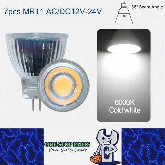 7 x MR11 3W LED Spotlight AC/DC 12V-24V 38° 6000K Cold White Glass Downlight