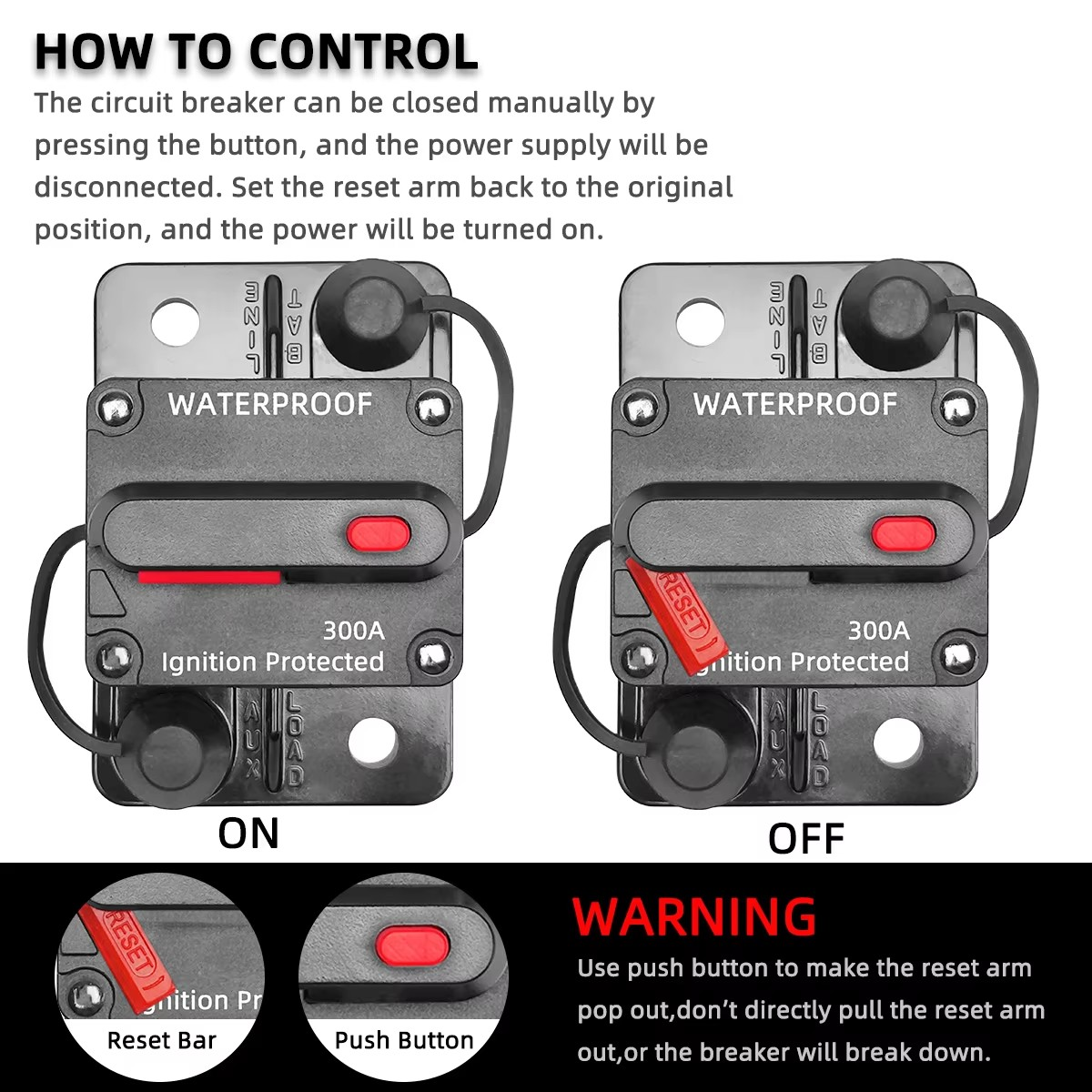 Circuit Breaker Manual Reset Water Proof Ideal for 4wd Caravan Boat