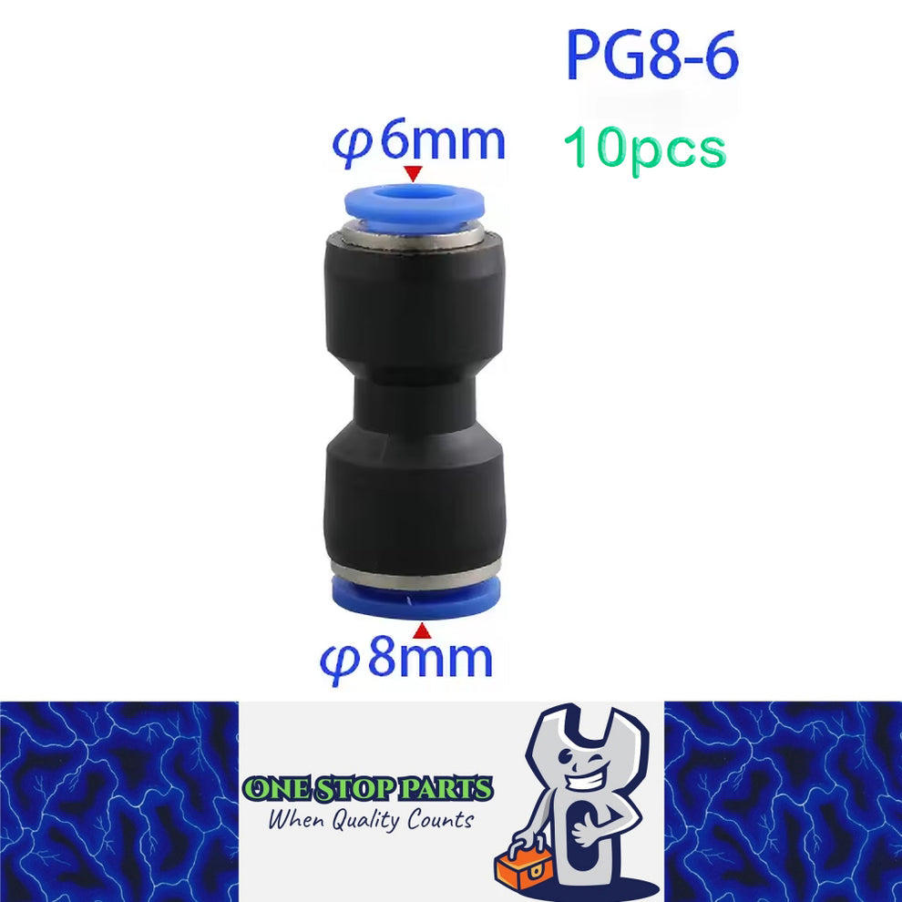 10pcs PG Pneumatic Fitting Push in Straight Connector OD8mm-6mm Air Ho ...