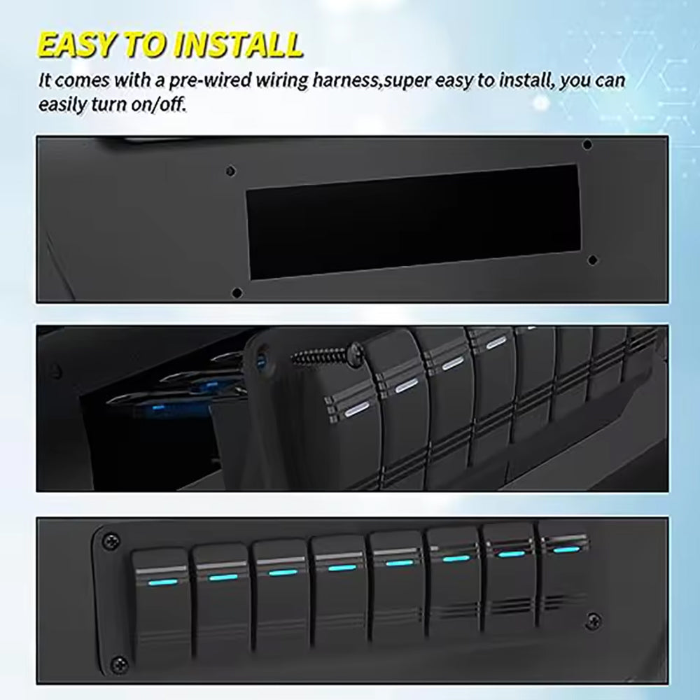 Pre-wired 8 Gang Blue LED Rocker Switch Panel 12-24V for Car Caravan Boat Marine