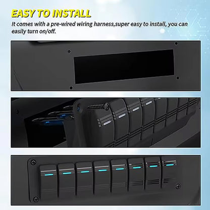 Pre-wired 8 Gang Blue LED Rocker Switch Panel 12-24V for Car Caravan Boat Marine