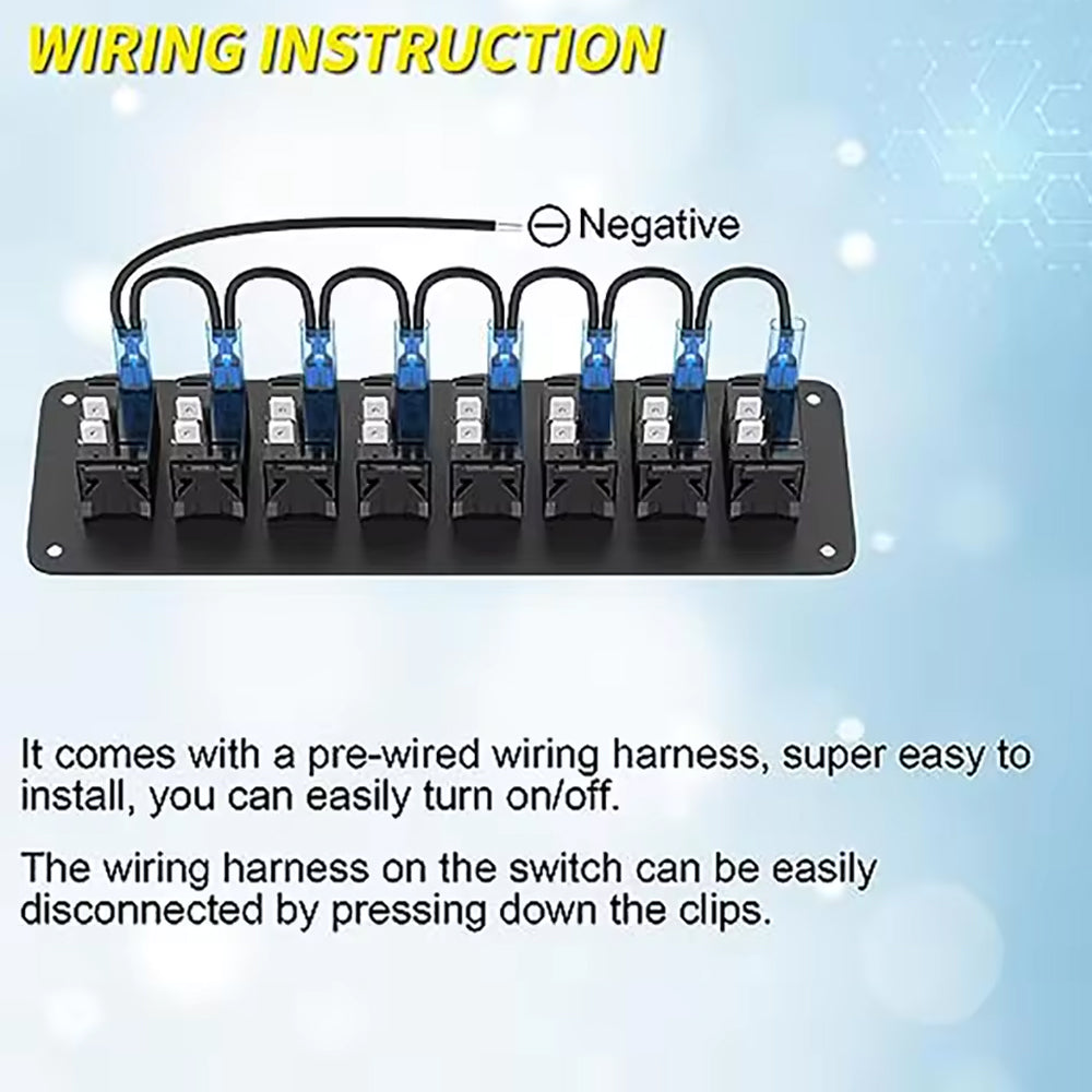 Pre-wired 8 Gang Blue LED Rocker Switch Panel 12-24V for Car Caravan Boat Marine