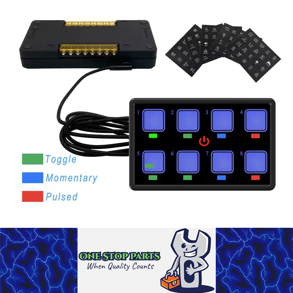 12v - 24v 8 Gang Bluetooth LED Touch Switch Panel Blue Car or Boat + App Control
