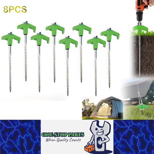 8 x Green Tent Stakes 20CM Screw in Tent Pegs Ground Nails Stakes for Camping