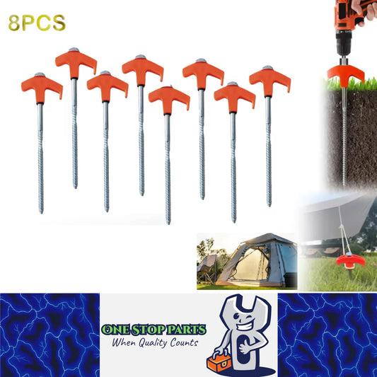 8 x Orange Tent Stakes 20CM Screw in Tent Pegs Ground Nails Stakes for Camping