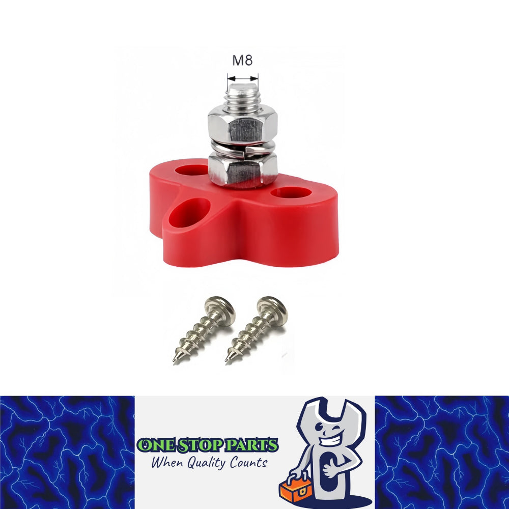 M8 Red Insulated Power Distribution Stud Terminal Block M8 Single Stud