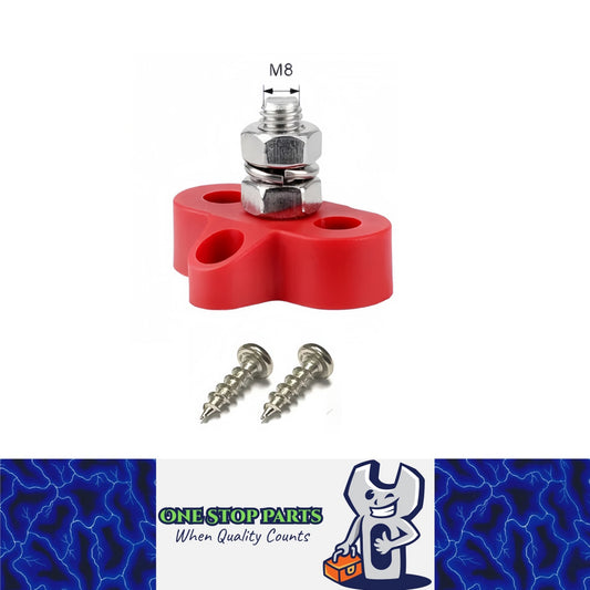 M8 Red Insulated Power Distribution Stud Terminal Block M8 Single Stud