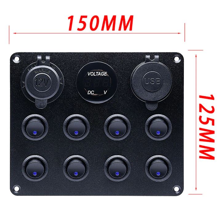 Pre Wired 8 Gang Switch Panel Usb Volt Meter Socket For Car Truck Marine (Red)
