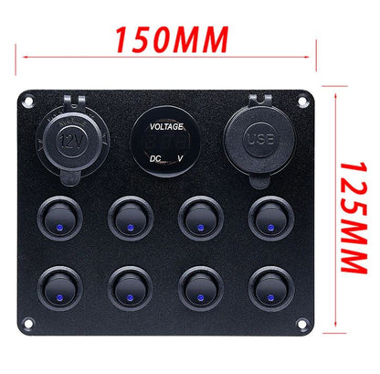 Pre Wired 8 Gang Switch Panel Usb Volt Meter Socket For Car Truck Marine (Red)