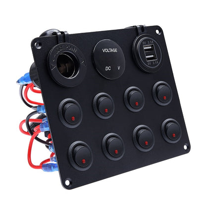 12-24V Red 8 Switch Panel Volt USB Port 12V Outlet Combination Marine LED Rocker