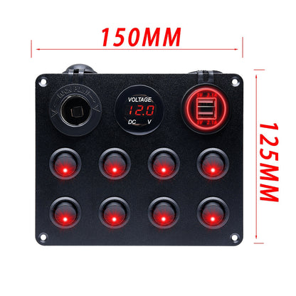 12-24V Red 8 Switch Panel Volt USB Port 12V Outlet Combination Marine LED Rocker