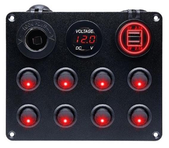 Pre Wired 8 Gang Switch Panel Usb Volt Meter Socket For Car Truck Marine (Red)