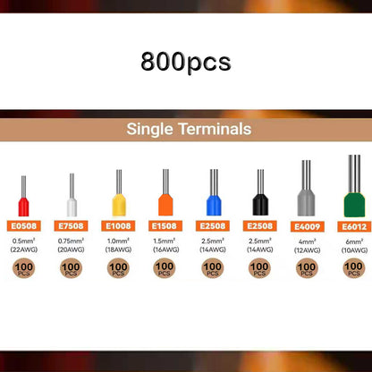 Ferrule Crimping Tool Kit Hexagonal Ratchet Jaw Wire Pliers with 800 Terminals