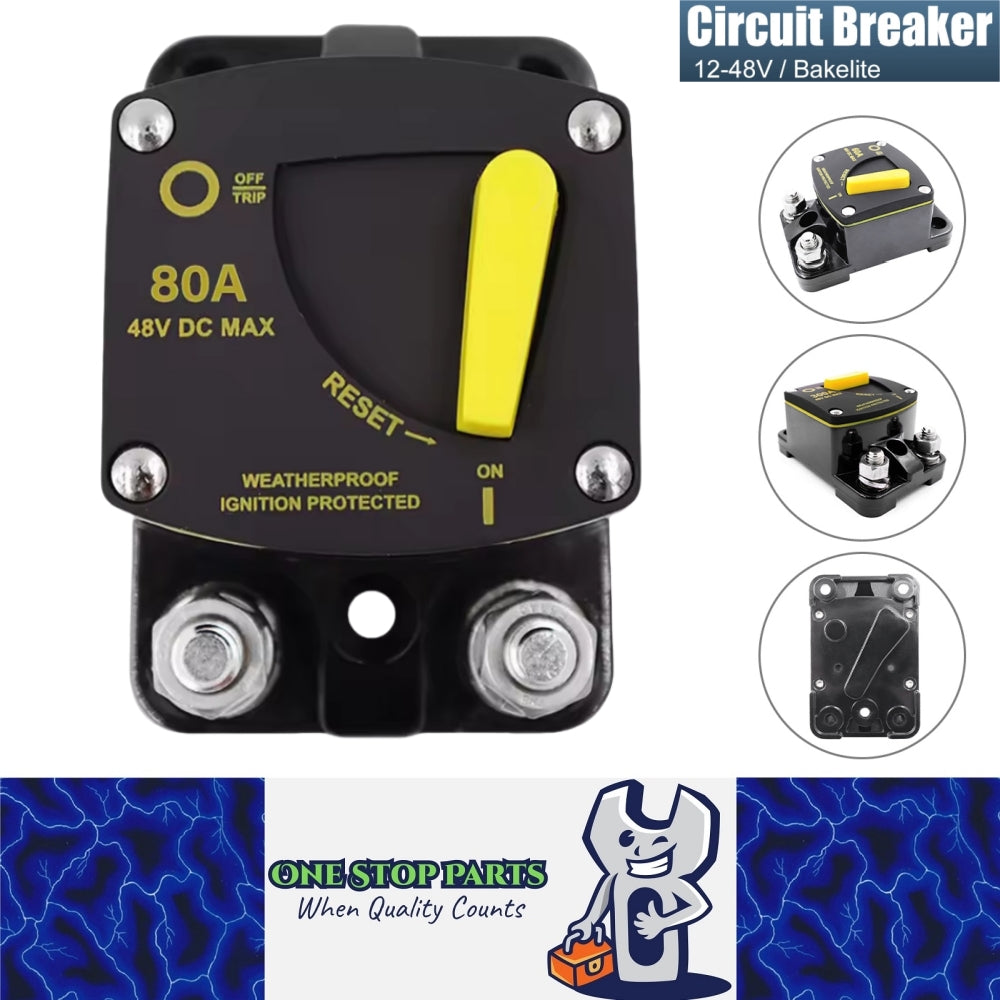80A Circuit Breaker 12-48V DC Waterproof Manual Reset for Marine Boat RV Yatch