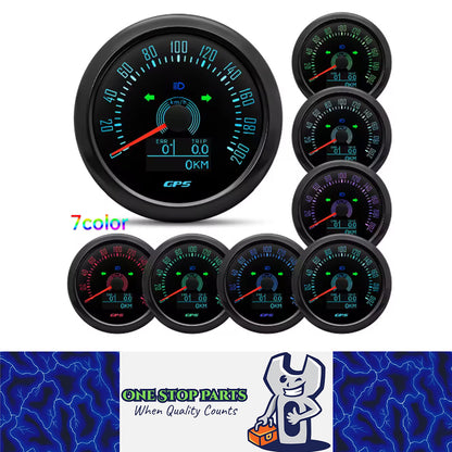 12v - 24v 85mm Hole Black GPS Speedo 0-200kmh odo trip white 7 color backlight
