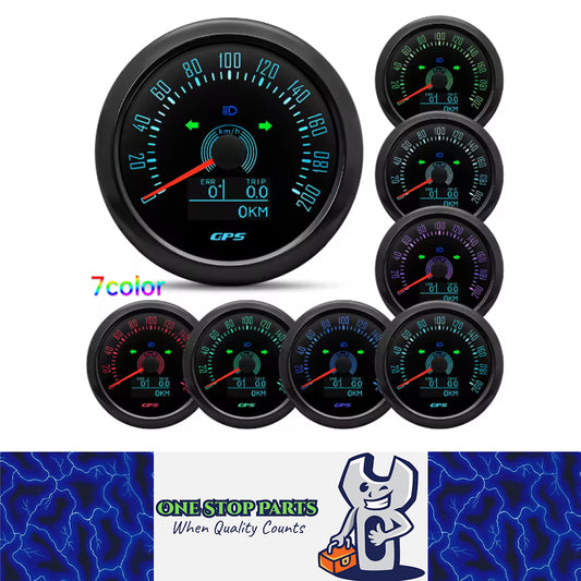 12v - 24v 85mm Hole Black GPS Speedo 0-200kmh odo trip white 7 color backlight
