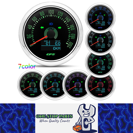 12v - 24v 85mm Hole Black/Silver GPS Speedo 0-200kmh odo trip white 7 color