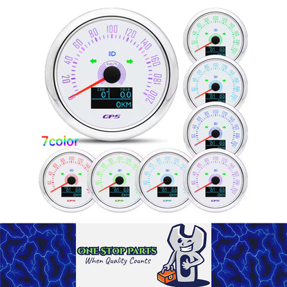 12v - 24v 85mm Hole White GPS Speedo 0-200kmh odo trip white 7 color backlight