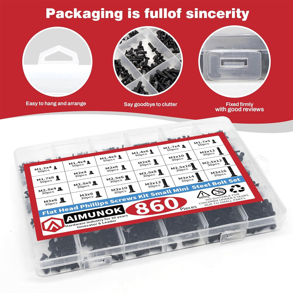 860pcs Small Screw Assortment Kit M1.2 M1.4 M1.7 M2 M2.5 M3 for Laptop PC SSD