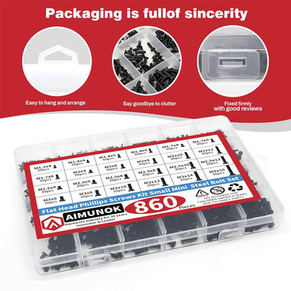 860pcs Small Screw Assortment Kit M1.2 M1.4 M1.7 M2 M2.5 M3 for Laptop PC SSD