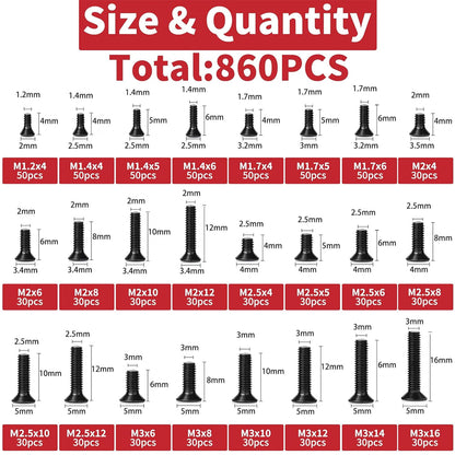 860pcs Small Screw Assortment Kit M1.2 M1.4 M1.7 M2 M2.5 M3 for Laptop PC SSD