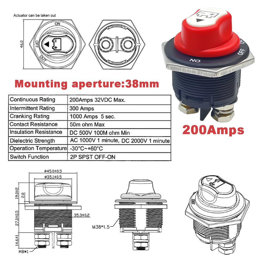 200A Battery Disconnect Isolator Switch 12-32V Cut Off Master for Car RV Boat