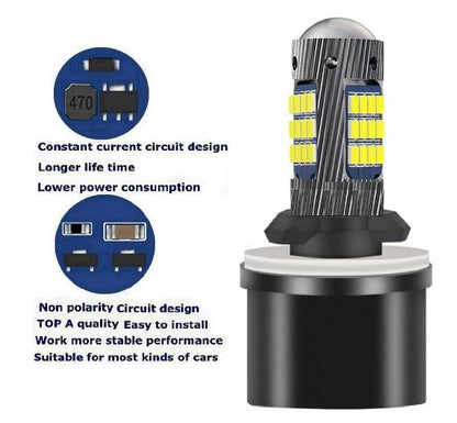 2 x H27 880 LED SMD Super Bright White Fog Light Globes 12v / 24v 10-30v (Pair)