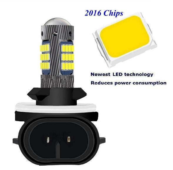 2 x H27 881 LED SMD Super Bright White Fog Light Globes 12v / 24v 10-30v (Pair)