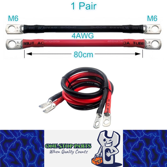Pair 80cm 4AWG Car Battery Cables Black Red Silicone Cable with M6 Eye Terminals
