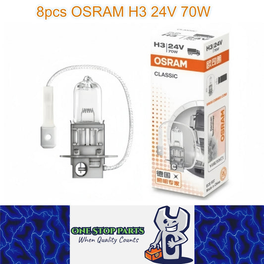 8 x Osram 24V H3 70W Halogen Clear Globe 3200K Truck Original Headlight Fog Lamp