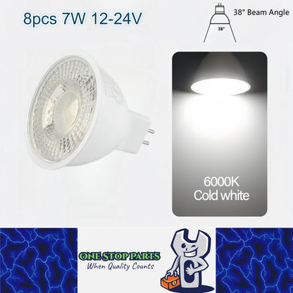 8 x MR16 7W LED Spotlight AC/DC 12V-24V 38 Degree 6000K Cold White Downlight