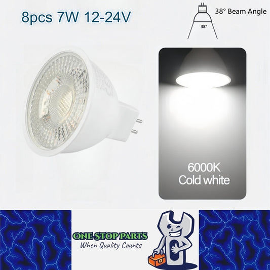 8 x MR16 7W LED Spotlight AC/DC 12V-24V 38 Degree 6000K Cold White Downlight