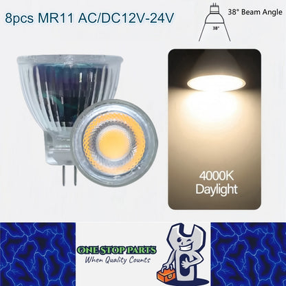 8 x MR11 3W LED Spotlight AC/DC 12-24V 38° 4000K Daylight White Glass Downlight