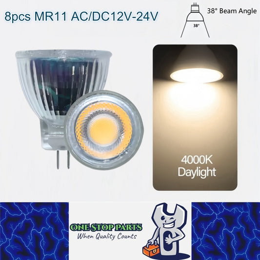 8 x MR11 3W LED Spotlight AC/DC 12-24V 38° 4000K Daylight White Glass Downlight